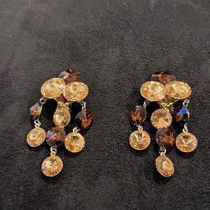Brown and Amber Crystal Clip Earrings